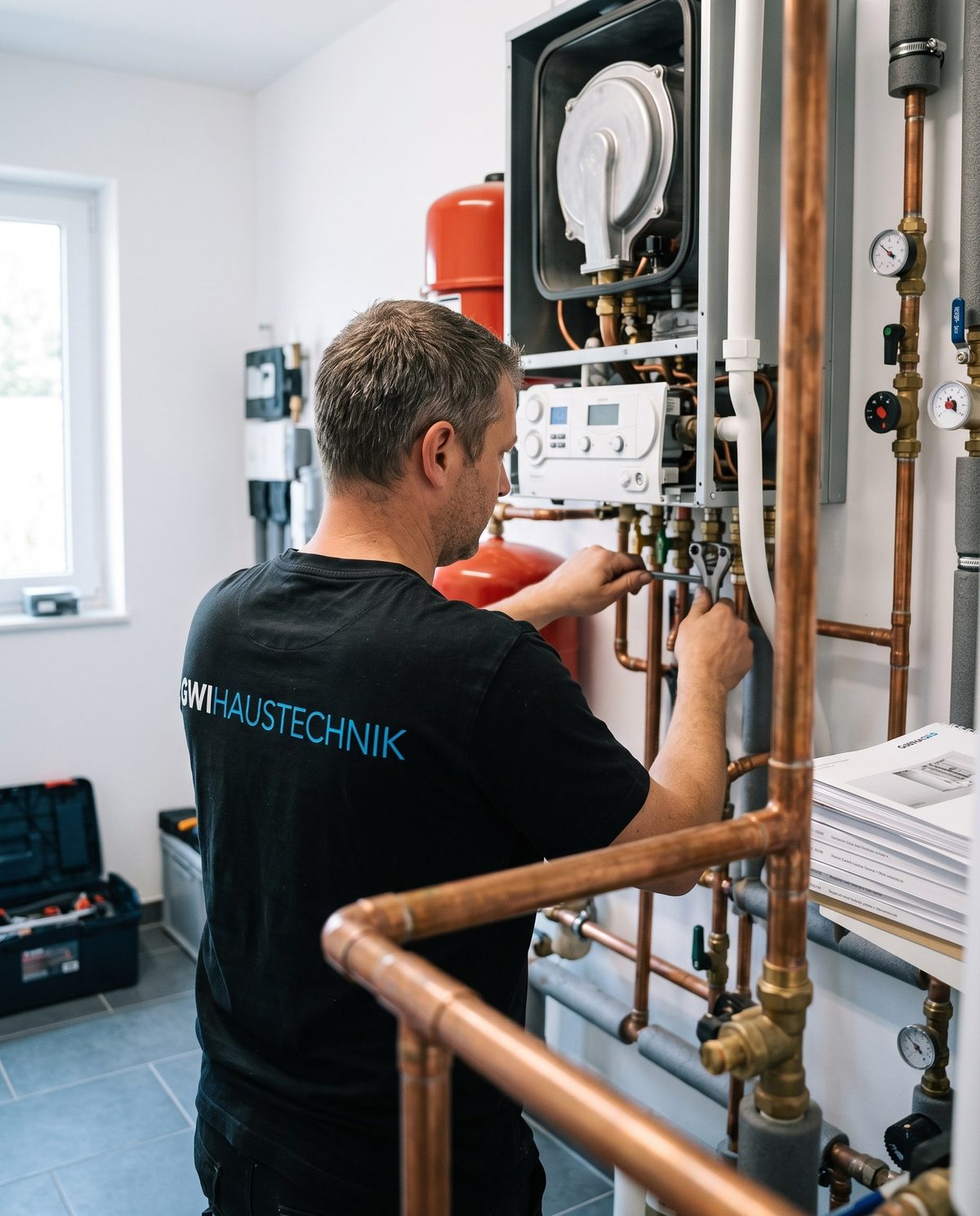 Montage einer Heizungsanlage durch das Team der GWI Haustechnik